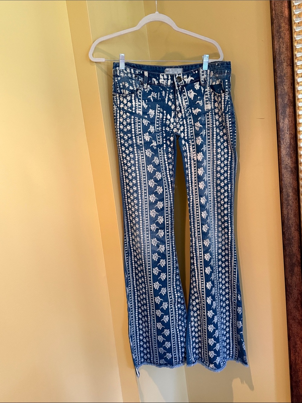 Free People Blue Floral Stripe Bootcut Jeans